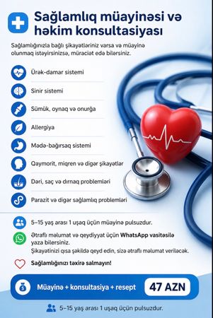 🩺 Sağlamlıq müayinəsi və həkim konsultasiyası – Bakı – ucuztap.az