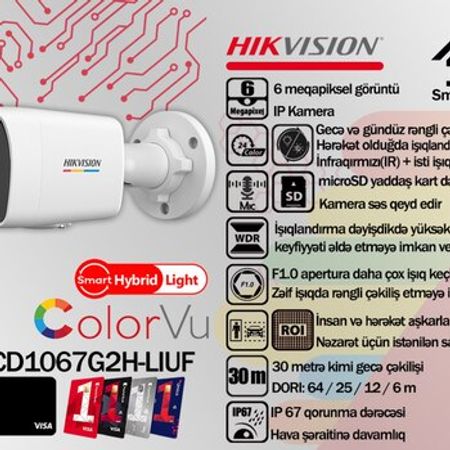 Hikvision 6MP ColorVu IP videomüşahidə kamerası DS-2CD1067G2H-LIUF – Bakı – ucuztap.az