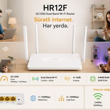 IMOU AC1200 Wi-Fi Router – 2.4GHz / 5GHz, 4 Antena | HR12F – Şəbəkə avadanlıqları – ucuztap.az