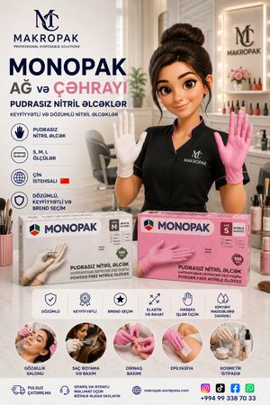 Ağ və çəhrayı pudrasız nitril əlcək (Monopak) – Bakı – ucuztap.az