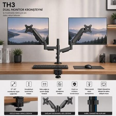 TH3 Dual Monitor Kronşteyni – Kompüter aksesuarları – ucuztap.az