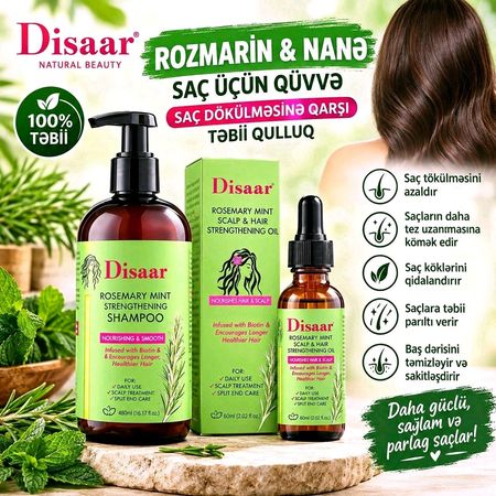 Rozmarin və Nanə Saç Şampunu + Saç Gücləndirici Yağ – Bakı – ucuztap.az