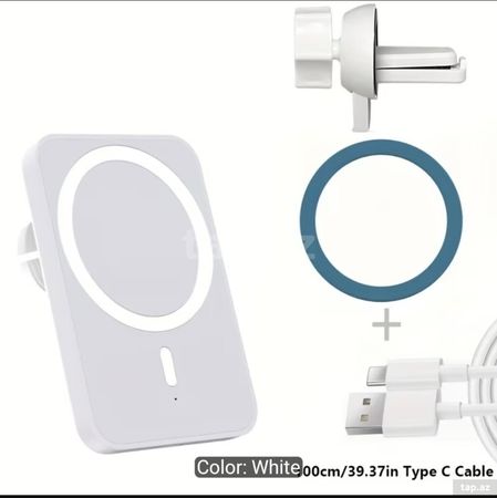 IPhone 17 16 15 14 13 12 Pro Max Mini üçün 15W Maqnitli Simsiz Maşın Şarj Cihazı – Sürətli Şarj, USB – Bakı – ucuztap.az