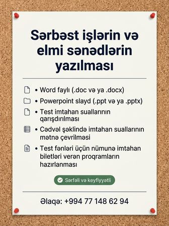 Sərbəst işlərin və digər elmi sənədlərin uyğun qiymətə hazırlanması – Gəncə – ucuztap.az