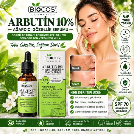 Arbutin 10% Üz Serumu – Ləkə Əleyhinə, Dəri Tonunu Bərabərləşdirən Serum – Bakı – ucuztap.az