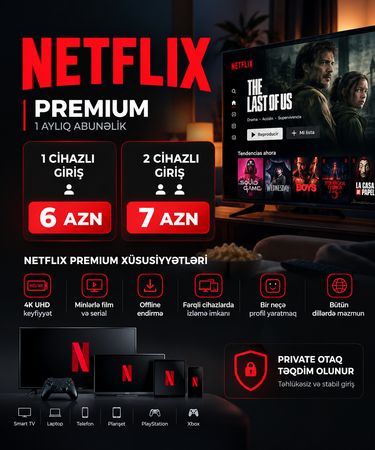 Netflix Premium 1 Aylıq Abunəlik | 4K UHD Keyfiyyət (-dən Başlaya – Bakı – ucuztap.az