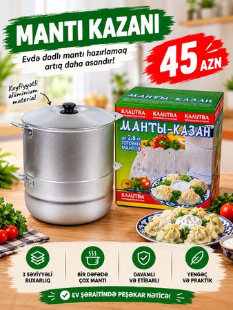 Mantı qazanı – evdə dadlı mantı hazırlamaq üçün praktik buxarlı qab – Bakı – ucuztap.az