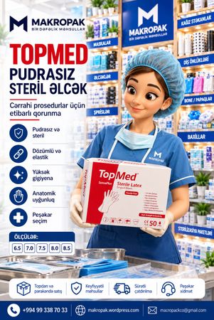 Topmed marka pudrasız steril cərrahi əlcək – Bakı – ucuztap.az